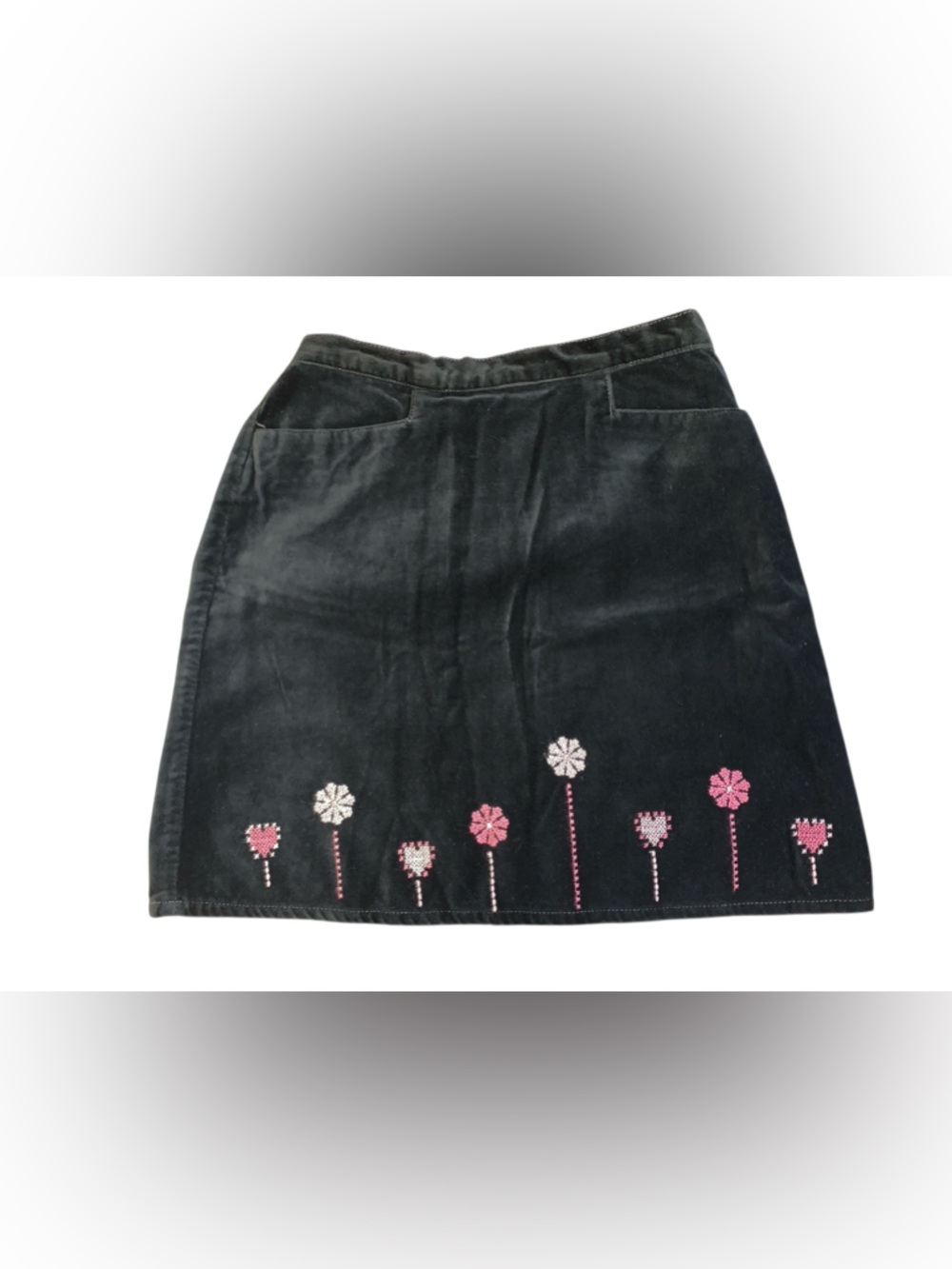 Liz Claiborne Kids Velour Skirt Black with Flowers 100% Cotton Size 6